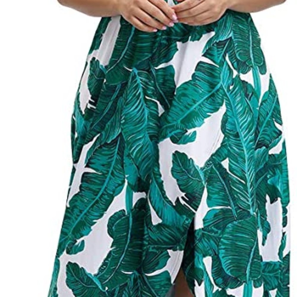 ALLEGRACE Women Plus Size Maxi Dresses Snakeskin Wrap V Neck Summer Casual Flowy